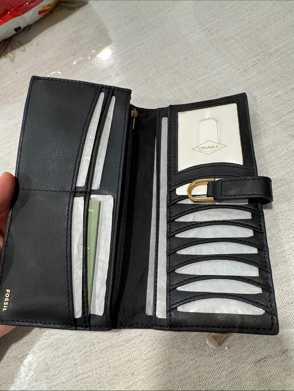 Fossil Black Diagonal Signature Long Wallet with Gold Accent - Picture 4 of 5